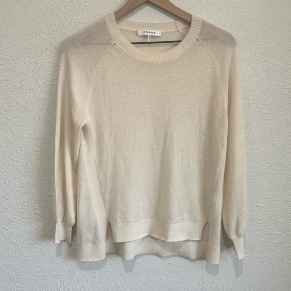 Frame Womens Medium 100% Cashmere Crew Neck Off White Casual Minimalist Sweater - Picture 1 of 11